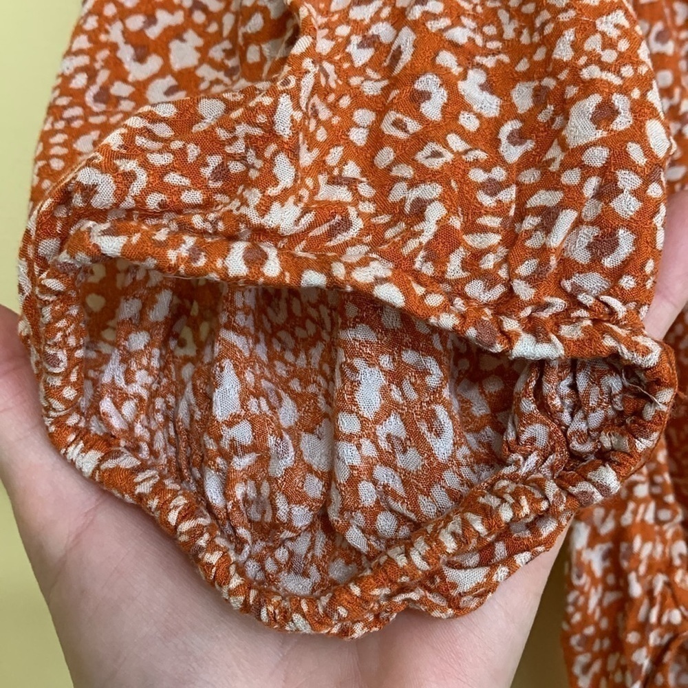 Free People Rust Celia Ditsy Viscose Floral Tie Front Shortsleeve Button Top S - Picture 11 of 17